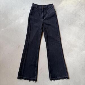 Free People Black High-Waisted Wide Leg Jeans with Raw Hem Tall